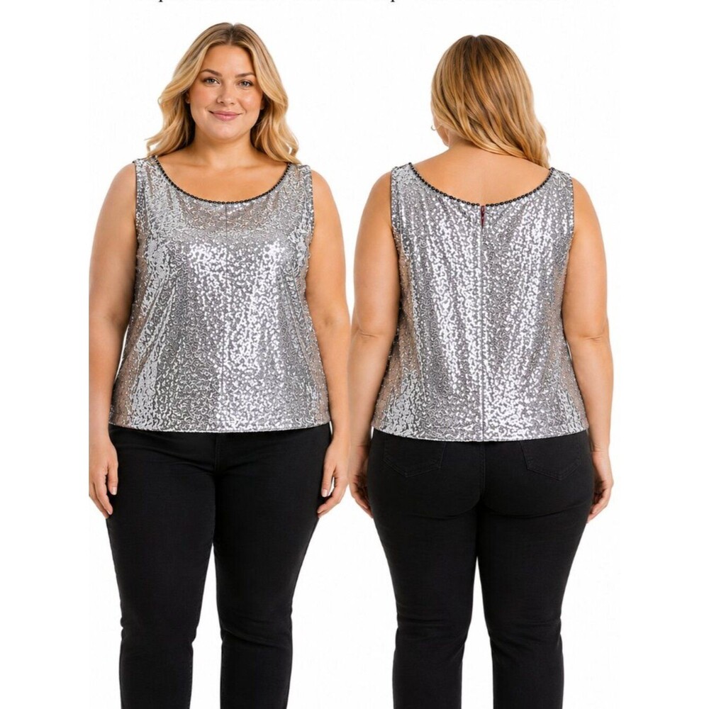 Lanting Bride Sequin Sleeveless Crop Top Plus Size Silver Gunmetal Formal Party